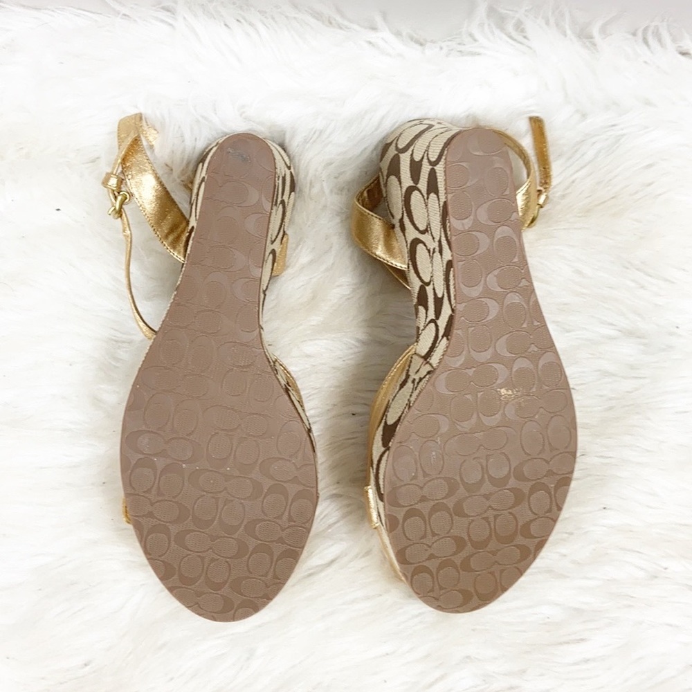 Coach Gold Maxina Sling back Wedge Monogram sandals 9b Runs small - Picture 11 of 13